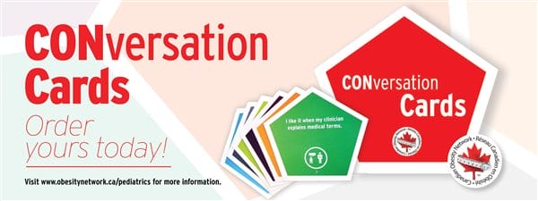Advertisement for "conversation cards" featuring colored cards with medical terms, encouraging ordering online with a link and canadian red cross logo.