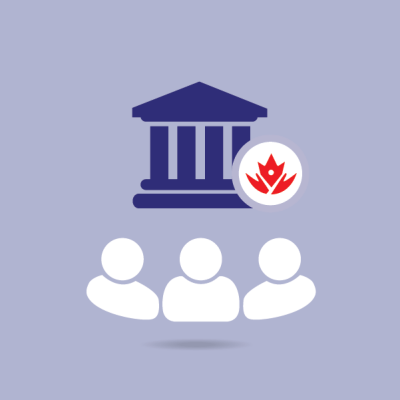 Graphic depicting three people icons in front of a bank building with a fire symbol, indicating a discussion or issue related to a financial institution and fire.