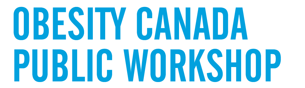 Text logo stating 'obesity canada public workshop' in bold, blue uppercase letters.