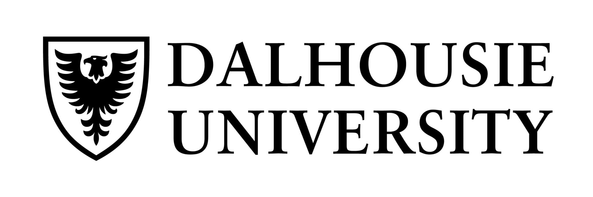 Logo of dalhousie university featuring a black double-headed eagle on a shield with the university name above in bold letters.