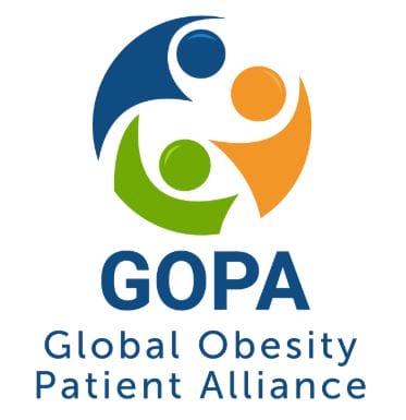 Logo of global obesity patient alliance (gopa) featuring three stylized human figures in green, blue, and orange forming a circle, above the acronym 'gopa.'.