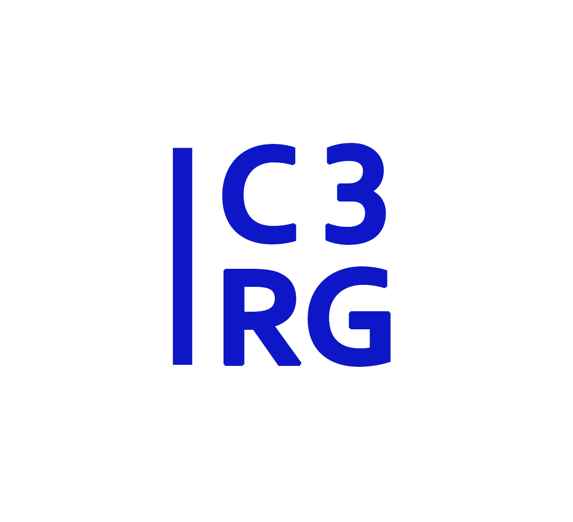Logo with the text "ic3irg" in blue uppercase letters on a black background.