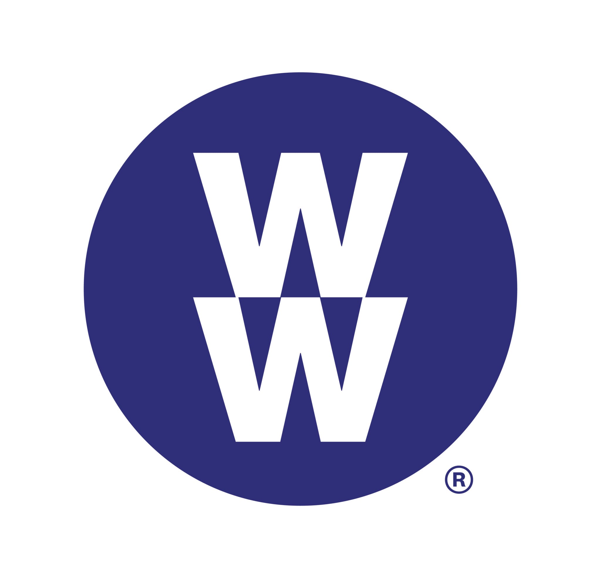 Logo of weight watchers featuring a white double 'w' on a blue circular background with a registered trademark symbol.