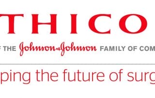 Logo of ethicon, part of the johnson & johnson family, featuring the tagline "shaping the future of surgery" in red and black text.