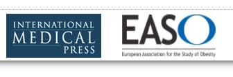 Logos of the international medical press and the european association for the study of obesity on a gray background.
