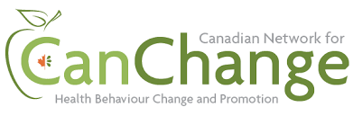 Logo of the canadian network for canchange, featuring a green leaf and a red canadian maple leaf, with text emphasizing health behavior change and promotion.