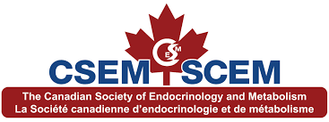 Logo of the canadian society of endocrinology and metabolism (csem/scém), featuring a stylized red maple leaf and text.