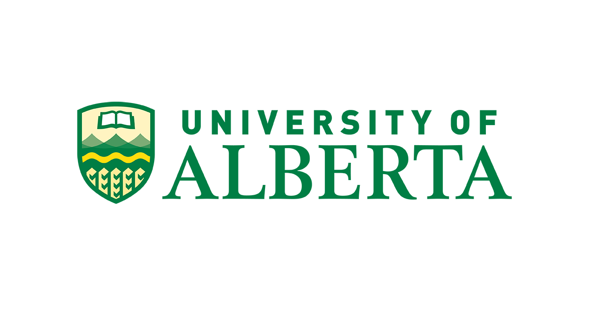 Logo of the university of alberta featuring a green and yellow shield with an open book on top, accompanied by the university's name in green text.