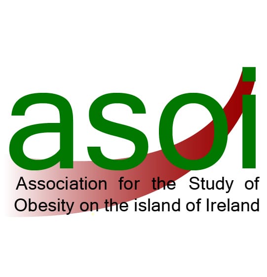 Logo of the association for the study of obesity on the island of ireland, featuring the acronym "asoi" in green and red letters.