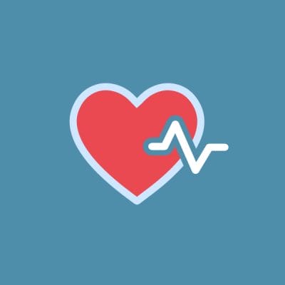 A red heart with a white pulse line running through it, set against a solid blue background.