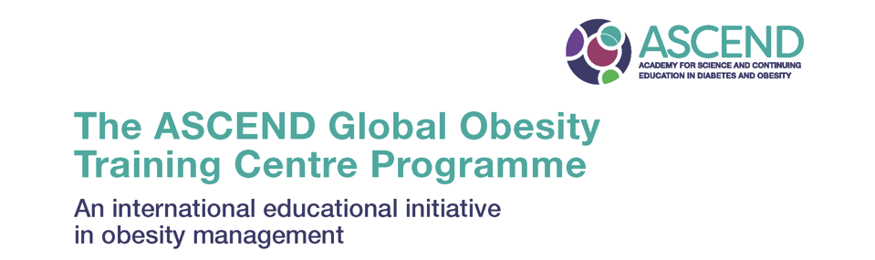 Logo of ascend with text: "the ascend global obesity training centre programme – an international educational initiative in obesity management.
