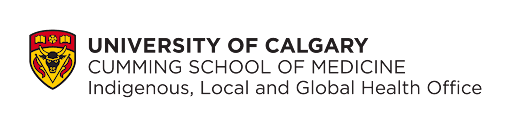 Logo of the university of calgary cumming school of medicine indigenous, local and global health office, featuring a crest and text.