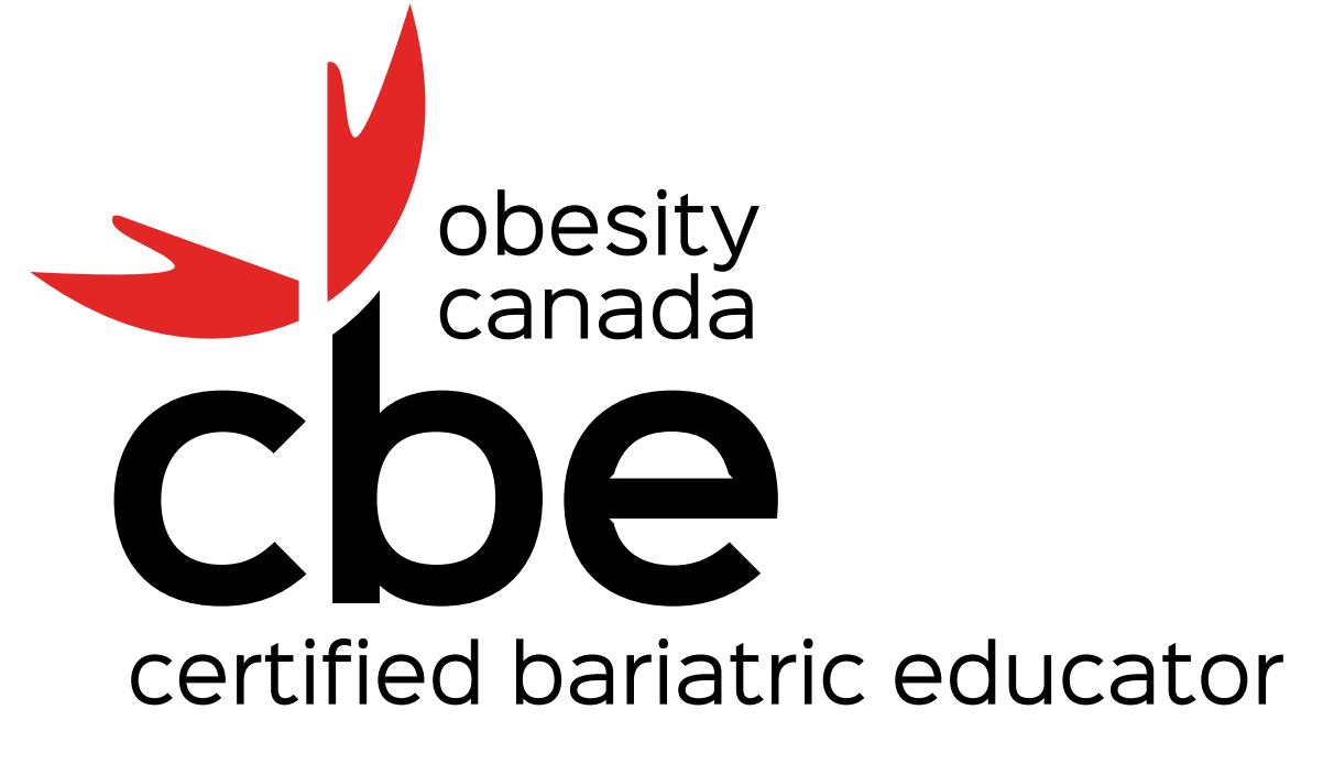 Logo of obesity canada and certified bariatric educator (cbe) featuring a red flying bird and black text.