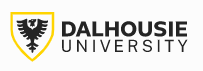 Logo of dalhousie university featuring a black and white shield with an eagle, accompanied by the university's name in black text.
