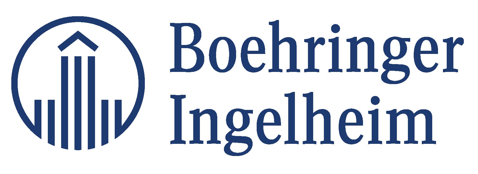 Logo of boehringer ingelheim featuring a stylized pillar design above the company name in blue text.