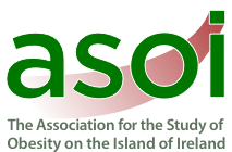 Logo of the association for the study of obesity on the island of ireland (asoi), featuring green and red text with a white map silhouette of ireland.
