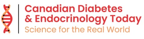 Logo of canadian diabetes & endocrinology today featuring a stylized dna strand and the tagline "science for the real world" in red and black text.