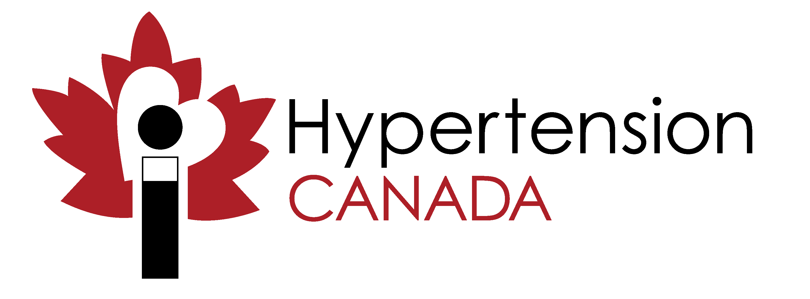 Logo of hypertension canada featuring a red maple leaf with a white abstract figure and microphone, next to the text "hypertension canada" in black.