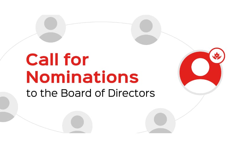 Graphic with the text "Call for Nominations to the Board of Directors," featuring stylized icons of people with one highlighted in red.